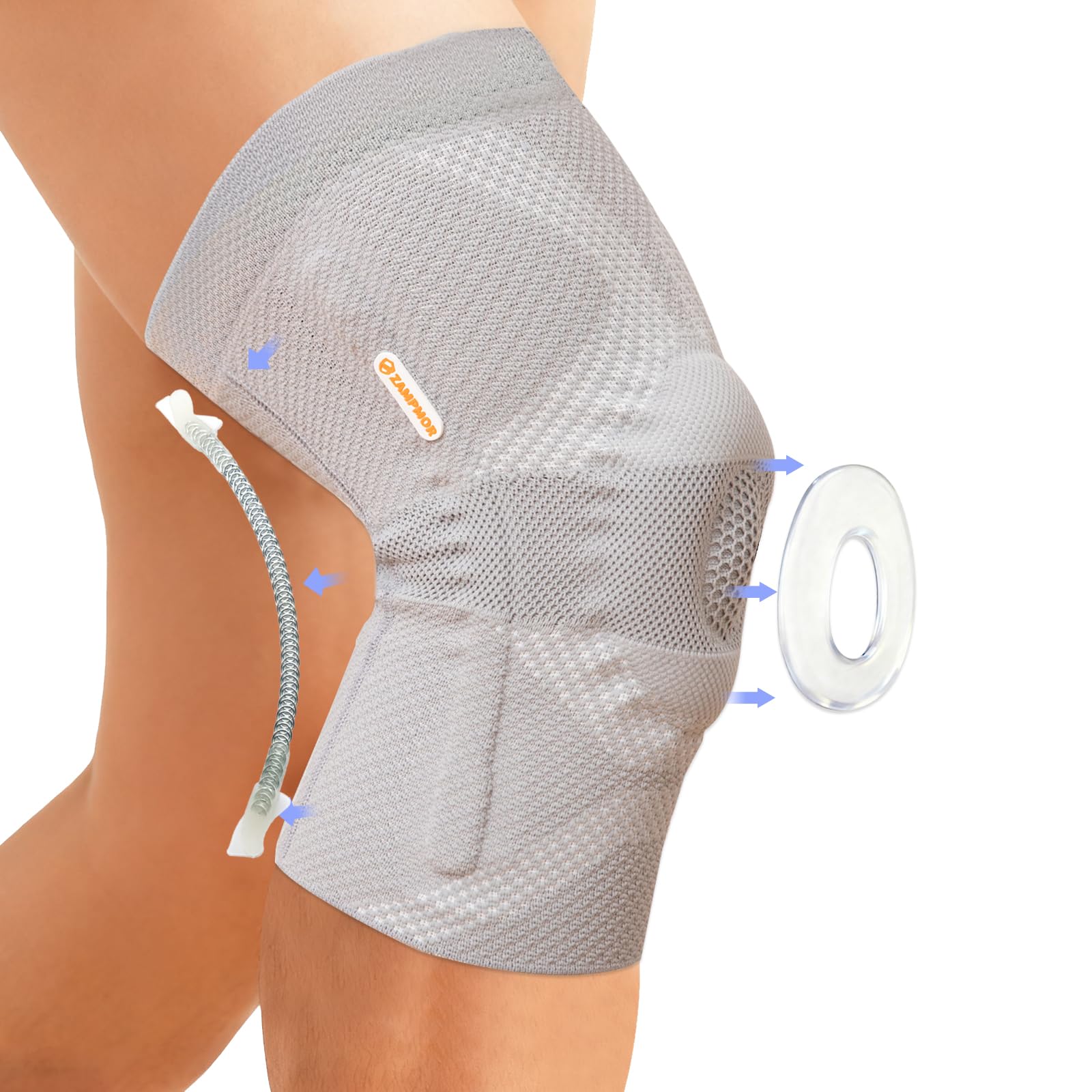 Zampmor Knee Brace for Women & Men,Knee Support with Patella Pad & Side Stabilizers,Compression Knee Sleeves Workout Sports Knee Braces for Meniscus Tear, ACL & Arthritis Pain Relief,Work