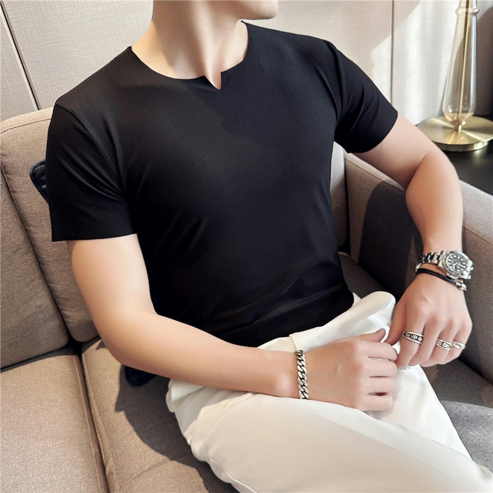 TEidea Koszulki męskie T-shirty męskie duży rozmiar S-4Xl cienki T-shirt z krótkim rękawem, smukły i wszechstronny modny t-shirt na co dzień