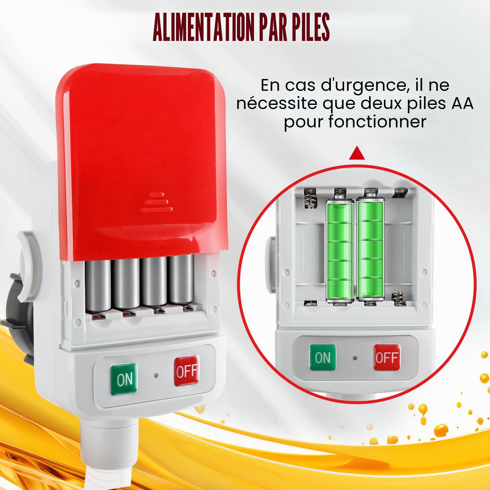 Pompe de transfert de carburant avec capteur d'arrêt automatique, pompe à carburant portable de 2,8 GPM avec 3 adaptateurs de taille de réservoir, pompe de transfert électrique avec tuyaux et buse