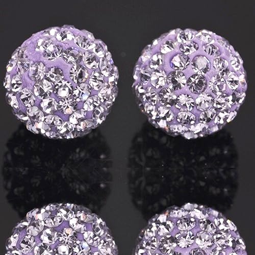 Miniatura 9 de RUBYCA Pave - Cuentas de arcilla de bola de cristal checo para joyería Shamballa (100 unidades, 0.472 pulgadas, morado claro)