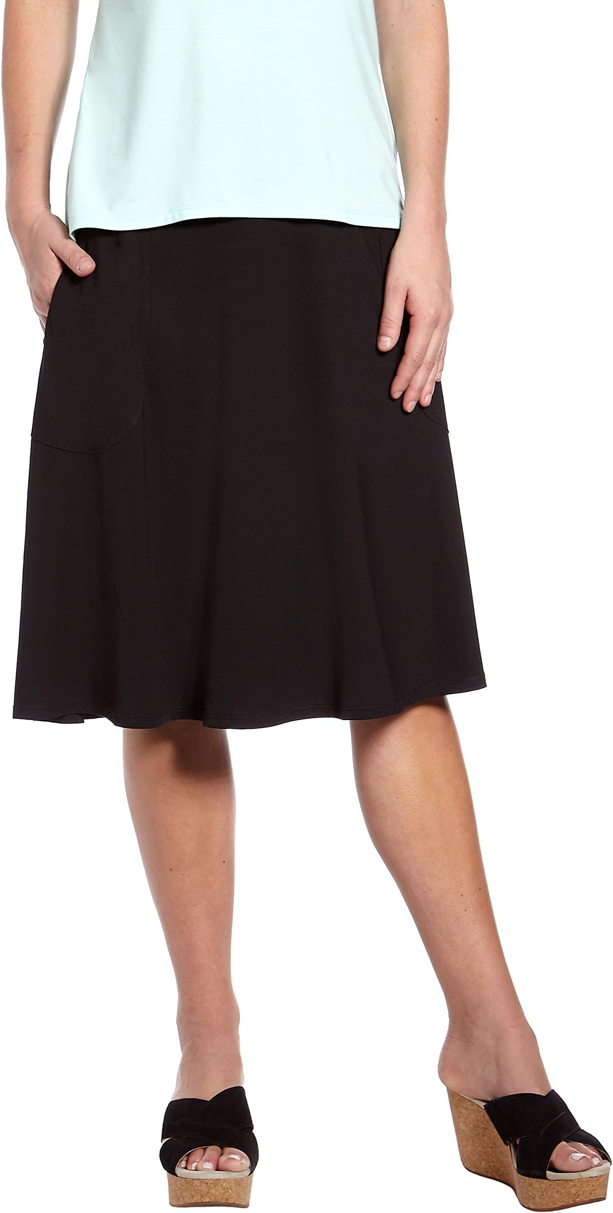 Women's Ultra Soft Bamboo Rayon Skirt With Pockets (Large (12-14), Black)