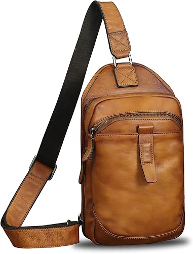 LRTO Bolso de cuero genuino para hombres y mujeres retro de cuero bandolera bolso bandolera bolso de hombro bolsa de pecho