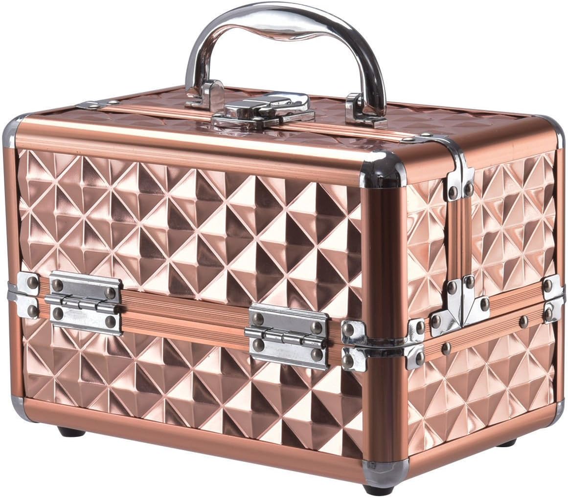 New Rose Gold Beauty Cosmetic Makeup Case Organizer With Mirror & Extendable Trays