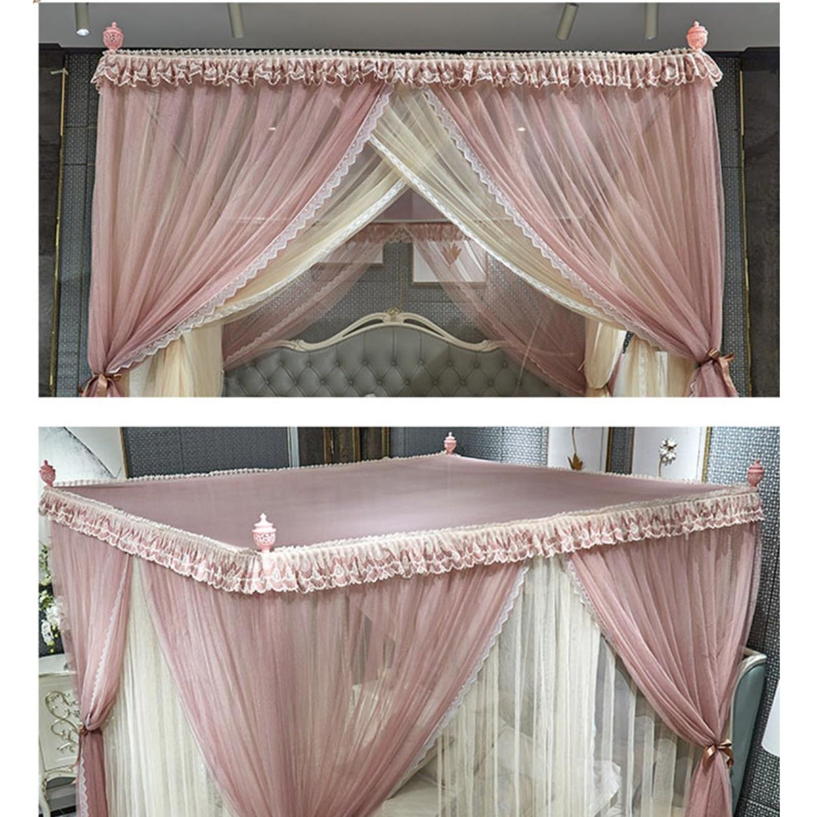 Generico Zanzariera a Doppio Strato - Baldacchino per Letto a 4 posti, Tende in Rete Trasparente, Staccabili, Blu, 180x200 cm - Perfetta per la Protezione dagli Insetti e per Decorare la Camera da Le