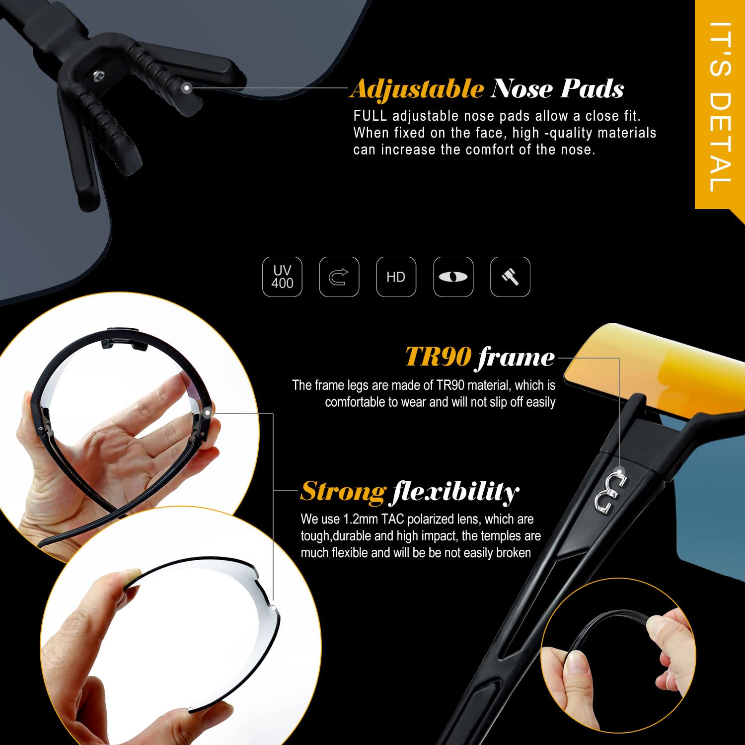 AVV Gafas de sol polarizadas para ciclismo, protección UV400, pesca, conducción, correr, béisbol, para hombres y mujeres