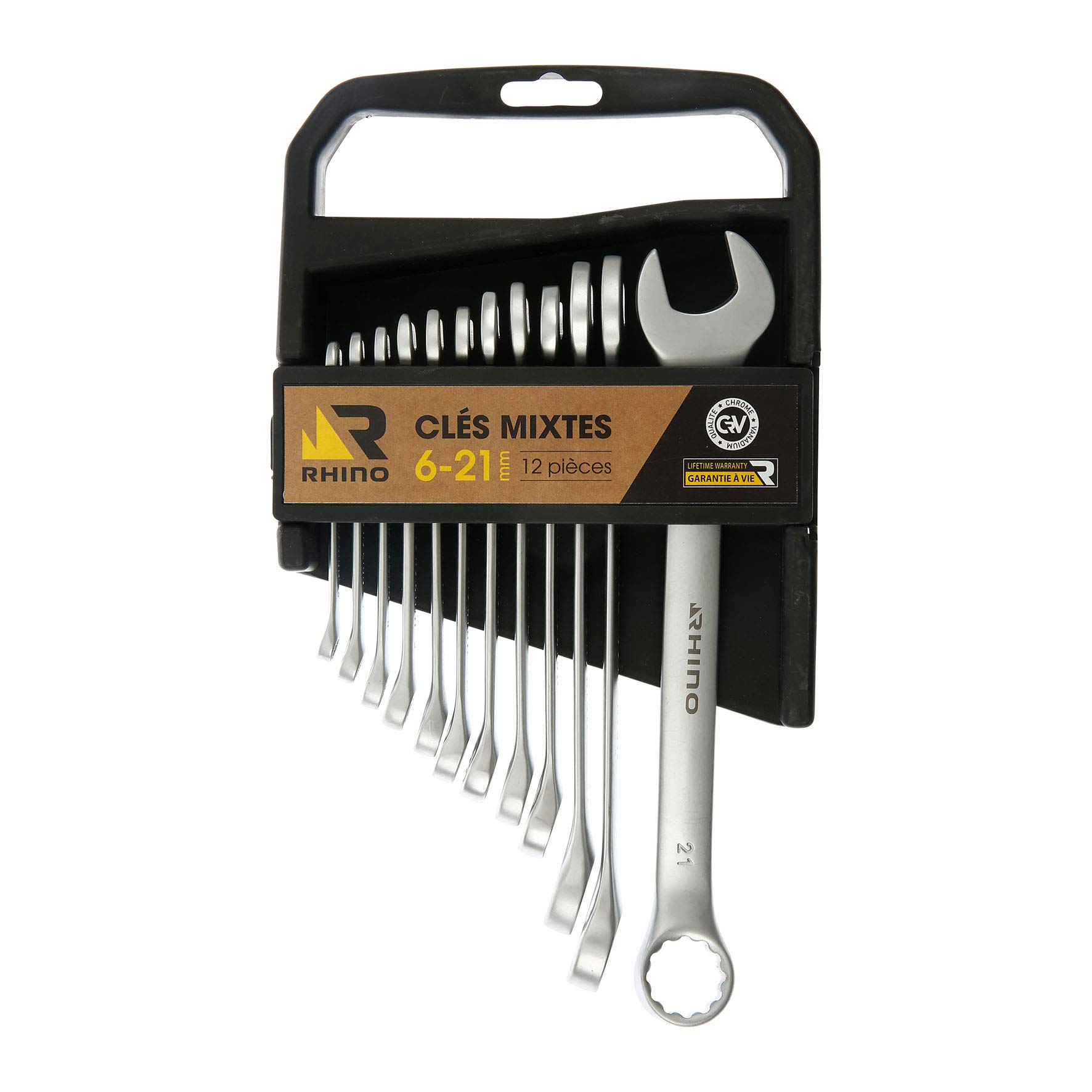 Rhino Nc Combination Spanners, Set Of 12 Combination Spanners/Set Of 12 Combination Spanners, Ring Spanner/Forks – Made Of High Quality Steel (Chrome Vanadium) – Diameter: 6 To 21 Mm