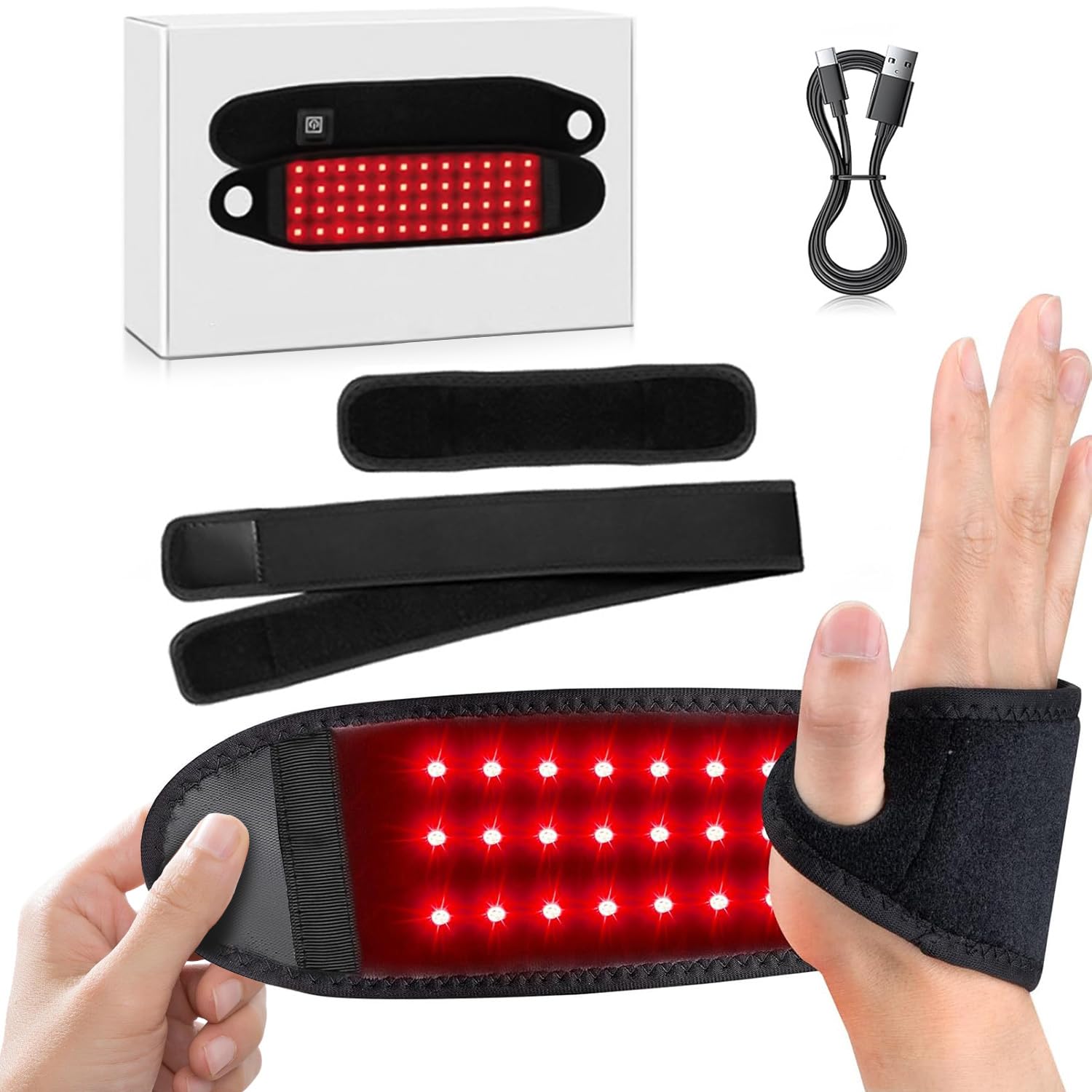 Terapia infrarroja y terapia de luz roja: terapia con luz roja con longitudes de onda duales de 660 nm y 850 nm, alivio del dolor para manos, muñecas, cuello, espalda y piernas | Recuperación muscular