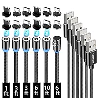 Vista 1 de Terasako Magnetic Charging Cable 6-Pack [1ft/3ft/3ft/6ft/6ft/10ft], 3 in 1 Nylon Braided Magnetic Phone Charger, Compatible with Micro USB, Type C