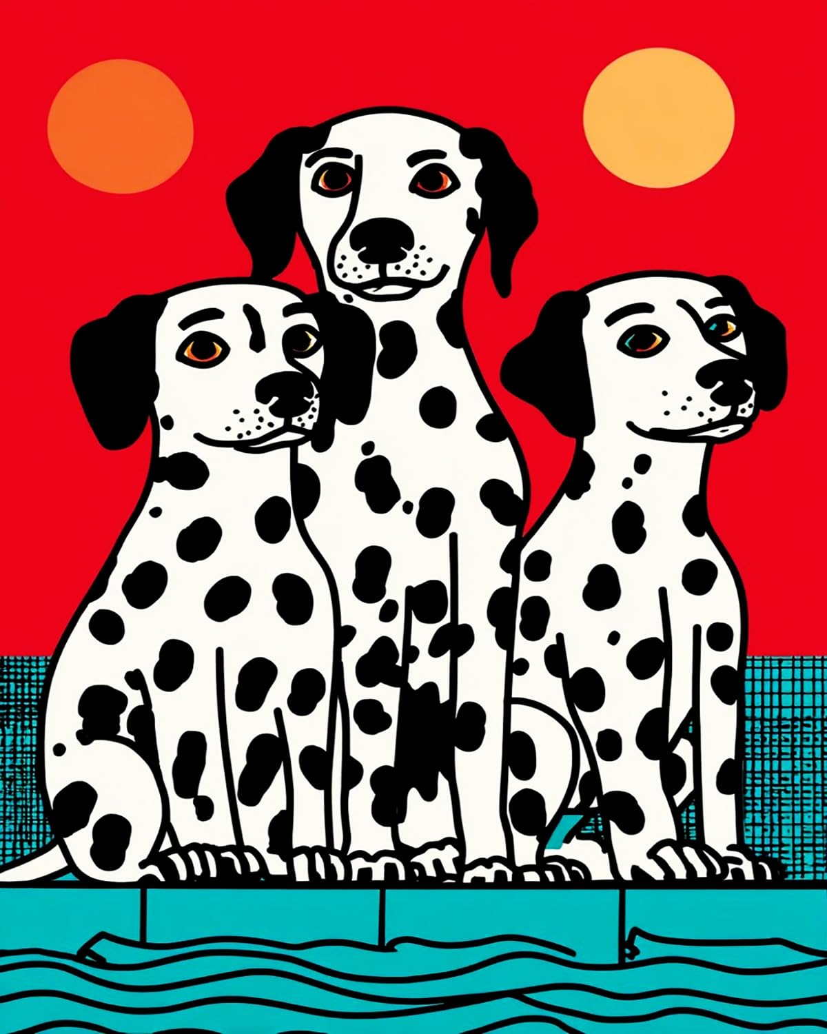 Liubaishi Black, White, Red, Teal Paint By Numbers For Adults, Three Spotted Dogs, 16X20 Inch Acrylic Canvas Kit With Brushes And Paints