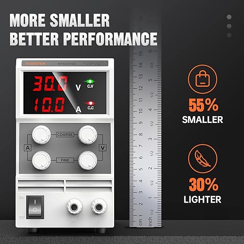 Miniatura 5 de Fuente de poder variable Eventek KPS3010D de CD, de 0 - 30V  0 - 10A con una fuente de alimentación digital con regulador de conmutación ajustable,