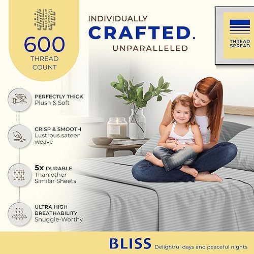 Miniatura 9 de THREAD SPREAD Sábanas estampadas 100% algodón egipcio, juego de sábanas de 600 hilos de 4 piezas, tamaño California King, sábana de lujo para hotel,