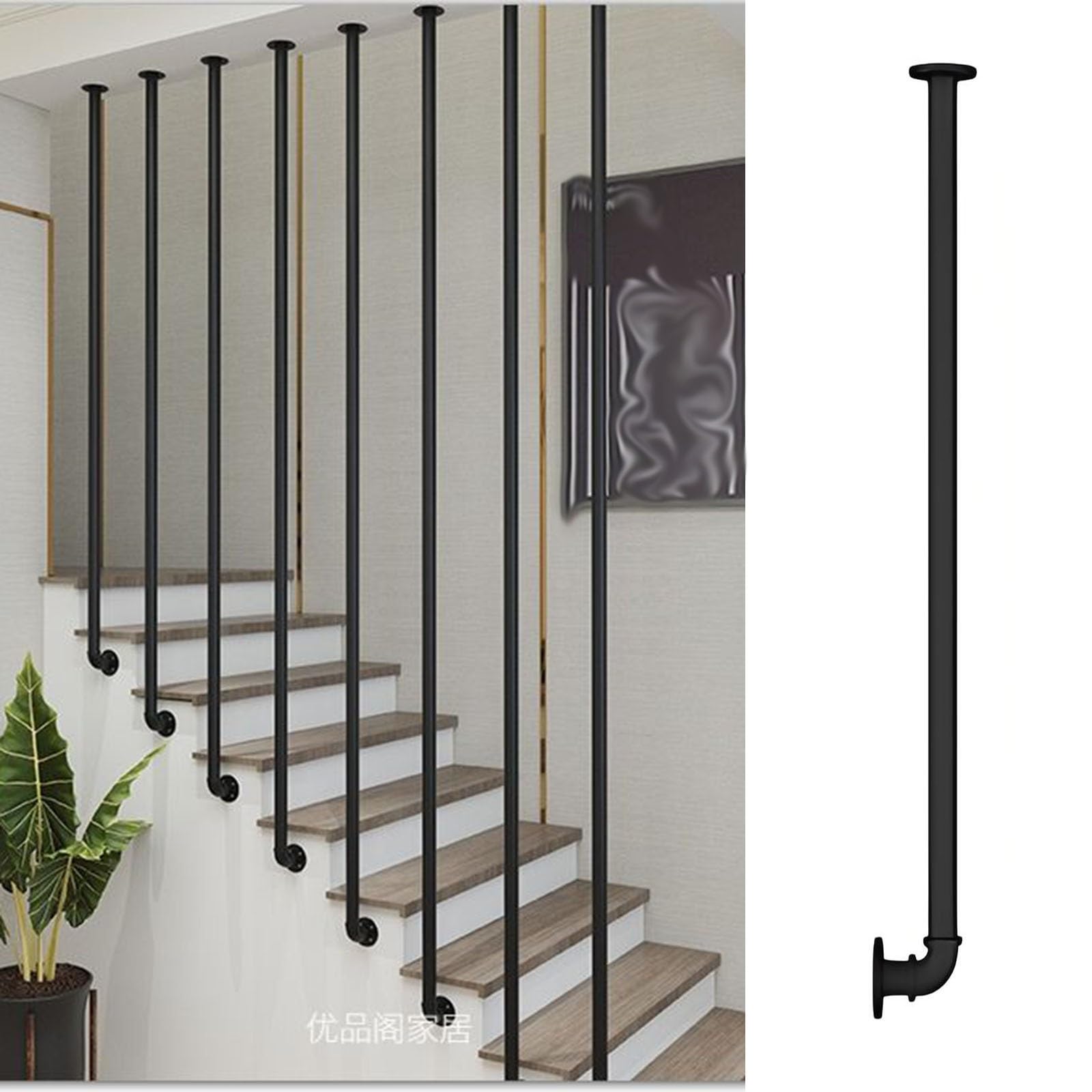 Main courante pour escalier en pente et couloir avec balustre rond universel facile à installer