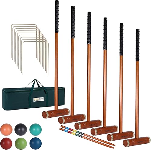 Miniatura 8 de Juego de croquet para seis jugadores, juego de croquetas de 35 pulgadas con mazos de madera de primera calidad, bolas de colores, mechones, estacas