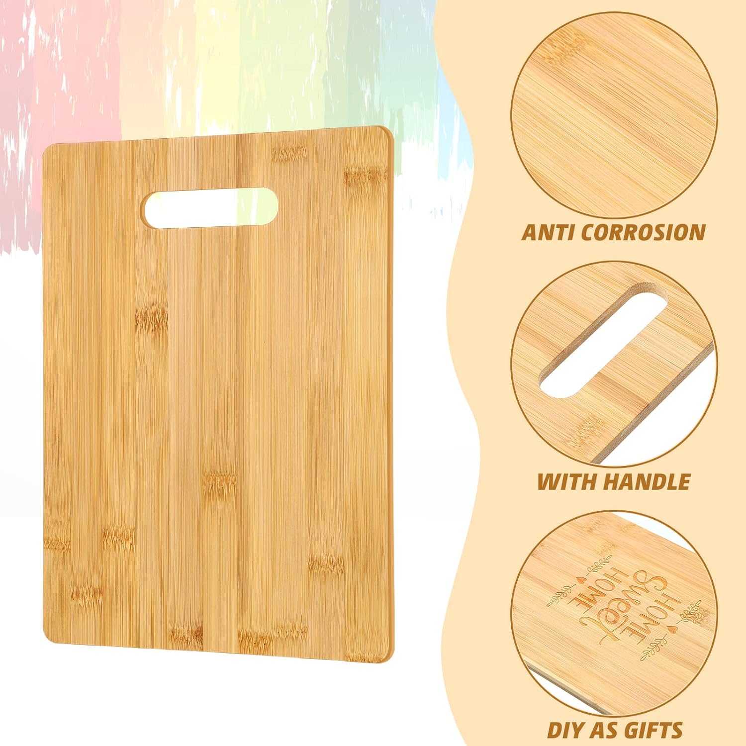 Vesici 18 Pack Bamboo/wood Cutting Board with Handles Bulk Plain Blanks Laser Engraving Chopping Board for Customized Engraving Gifts Crafts for Valentines Mother Women Gifts(Bamboo,12''x8'')