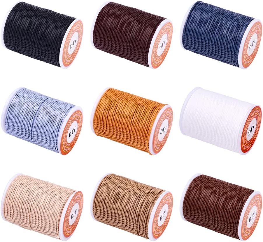 Cheriswelry 9 Roll 1mm Twisted Waxed Polyester Cord 9 Color Round Sewing Waxed Thread String Jewelry Crafting Rope with Spool for DIY Macrame Beading Bracelet Jewelry Making 11m/roll