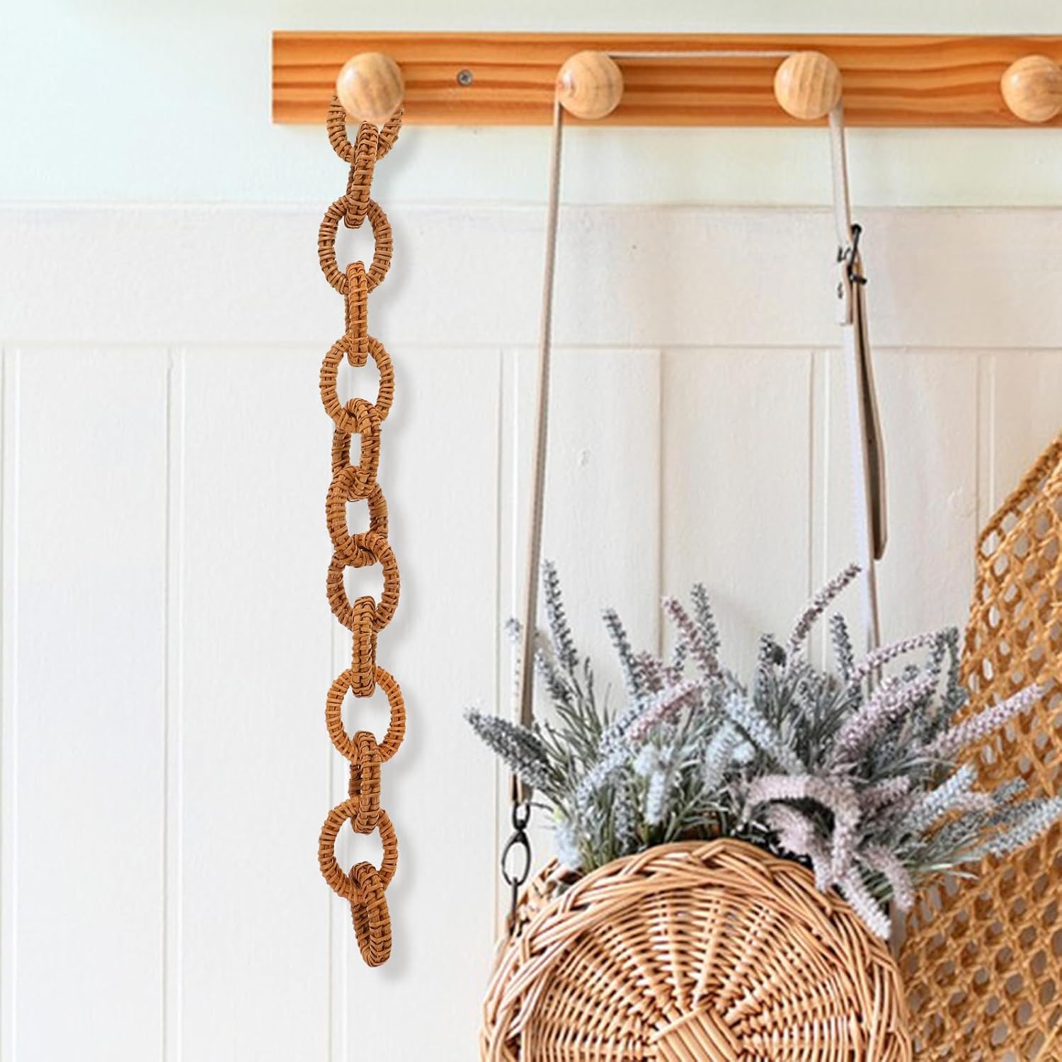 Rattan Woven Chain Link Decor 16.92In Rustic Decorative Chain for Wall Hanging Coffee Table Decoration Boho Style Home Art Craft - Image 8