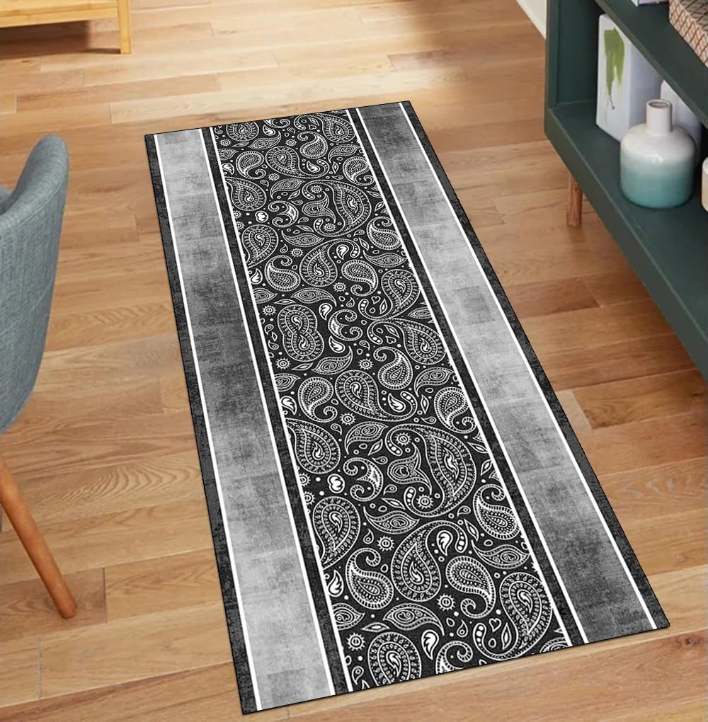 Alfombra de pasillo lavable gris con base antideslizante para un hogar seguro y limpio
