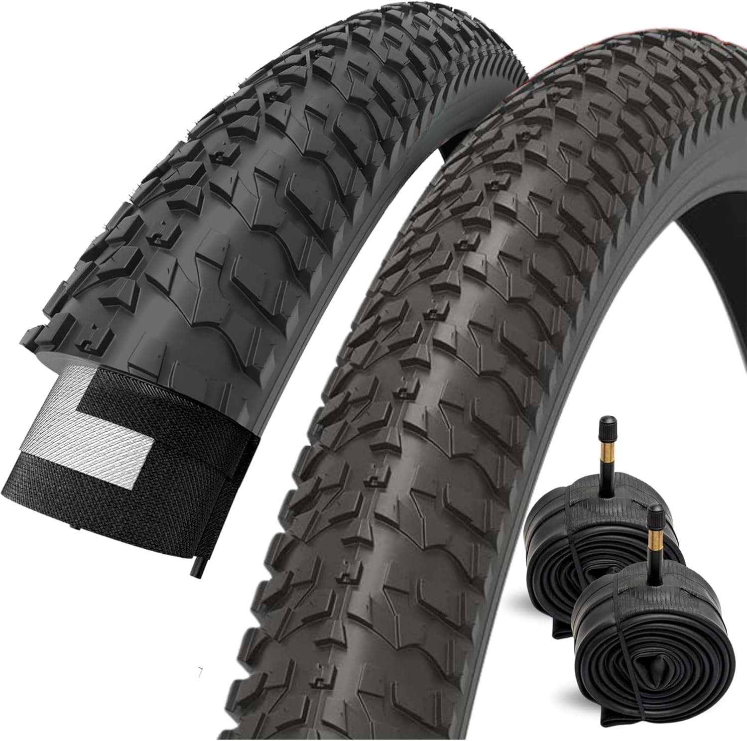 Fincci Set 20x1.95 Bike Tire with 2X 20 inch Bike Tube Schrader - Foldable MTB 20 inch Bike Tire, 53-406 - 30 TPI - Knobby Bike Tires 20" for Mountain & Trike & Folding & Electric & Tricycle Bikes