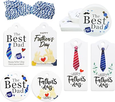 HADDIY Happy Fathers Day Tags,60 Pcs Dad Gift Tags for Wrapping Supplies | bulk Hanging Paper Tags with String Gift Wrapping decorations