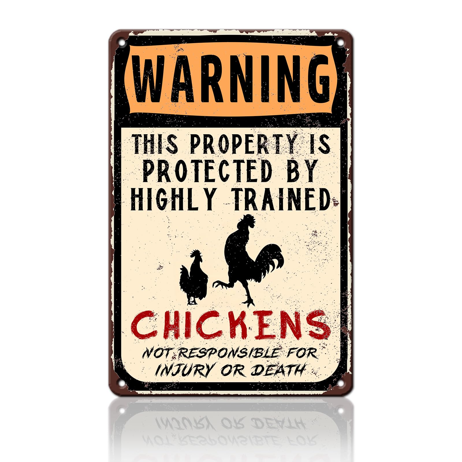 Anceky Warning This Property Is Protected By Highly Trained Chickens Tin Sign Retro Metal Sign Wall Decor for Home Yard Outdoor Farmhouse Office 12×16 Inch