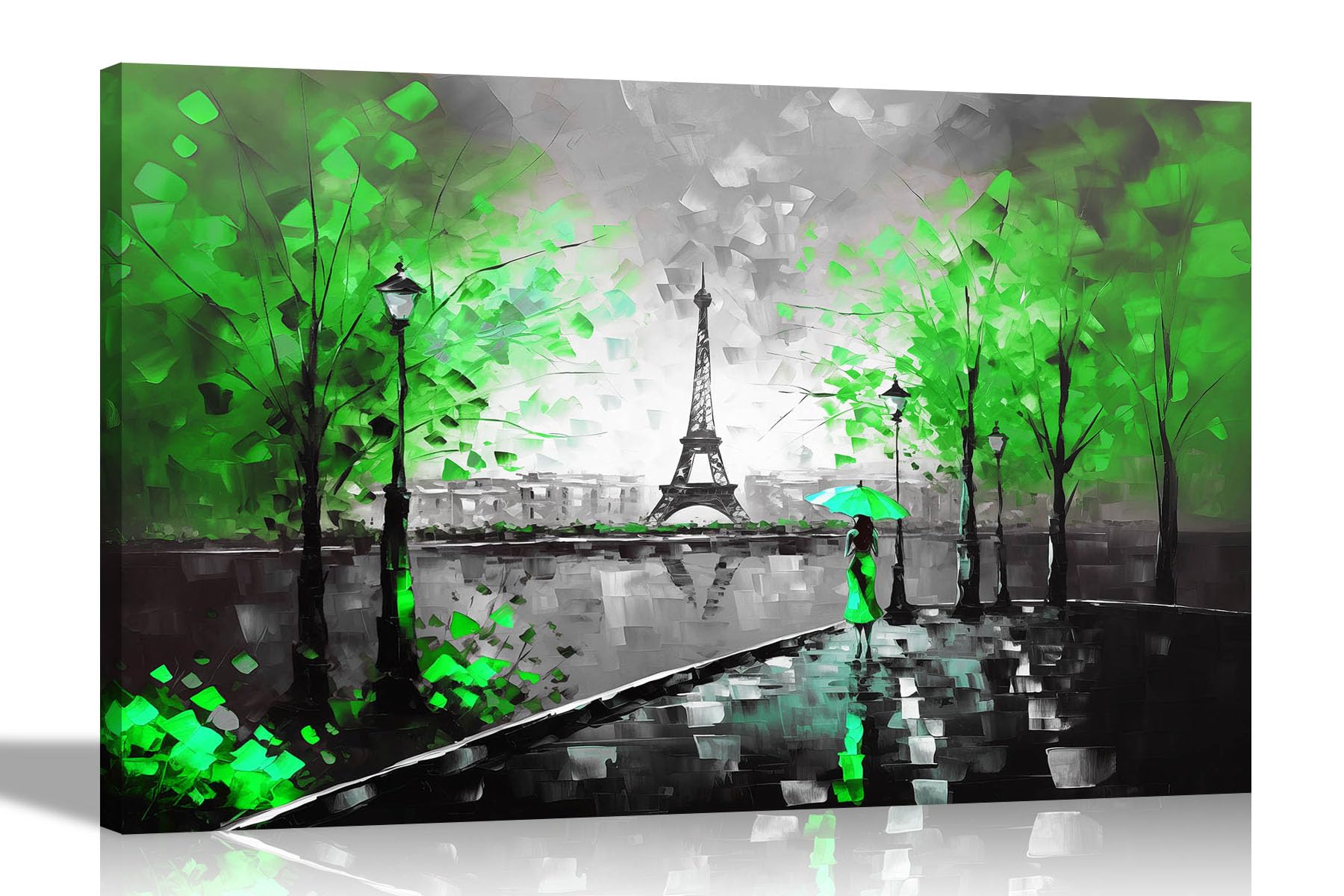 Artley Prints Green Black And White Black And White Alone In Paris Green Extra Large Abstract Colourful Canvas Prints For Bedroom, Living Room, Kitchen - Wall Art City Pictures 101 X 76Cm (40 X 30 Inches)