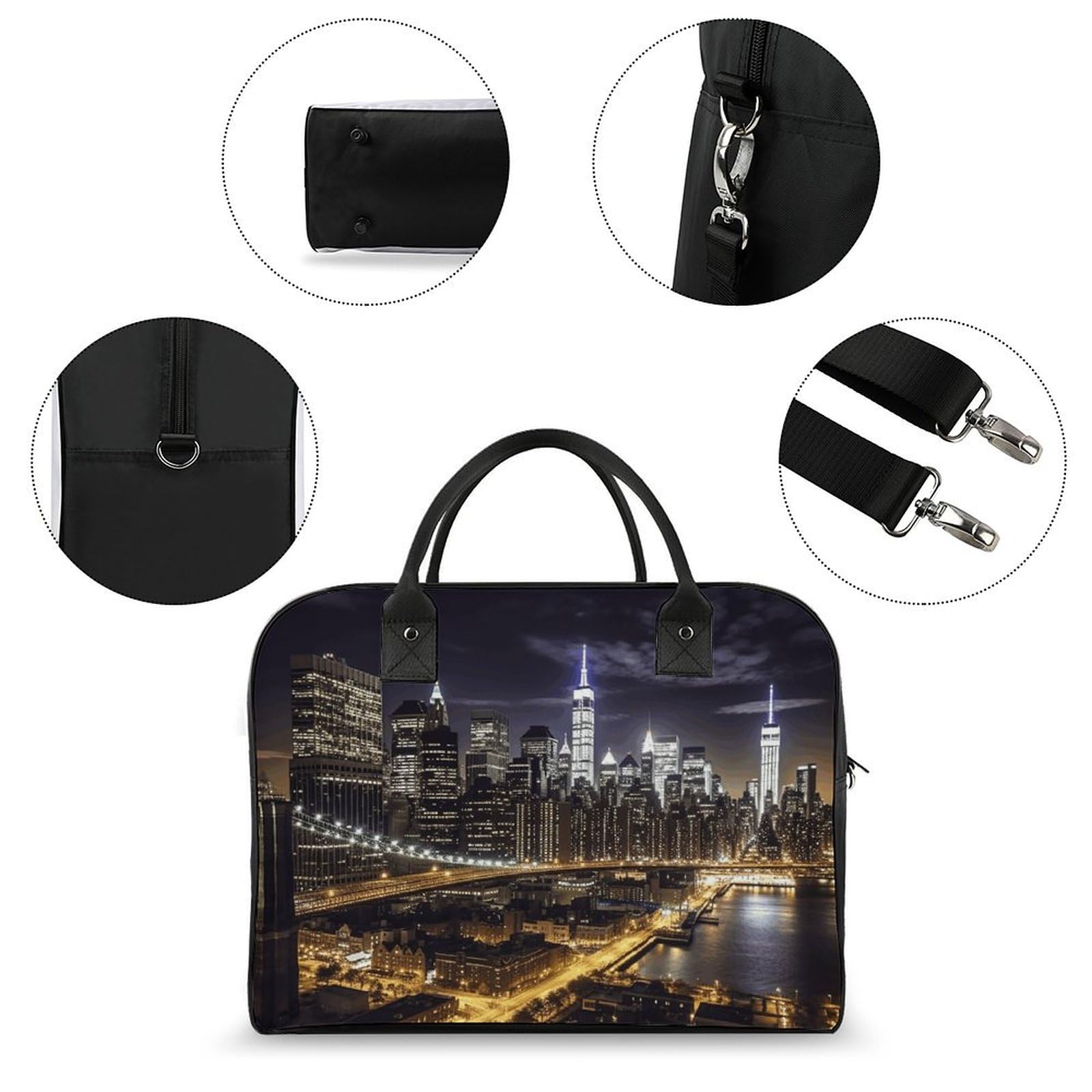 Multifunktionale Reisetasche, Motiv: Stadt bei Nacht, bedruckt, Reisetasche, Handgepäcktasche, Übernachtungstasche, Wochenendtasche, Schwarz, Einheitsgröße, Schwarz, Einheitsgröße