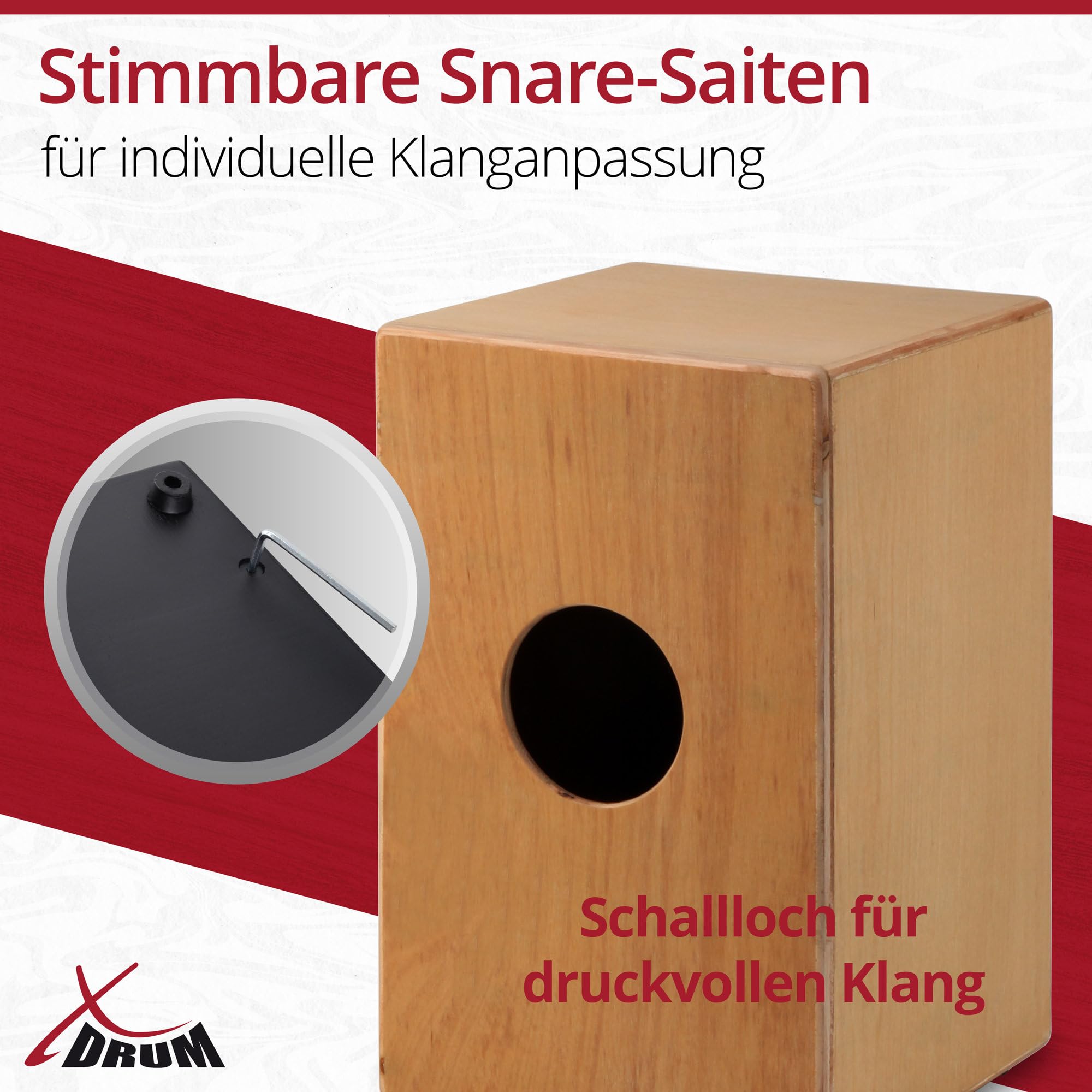 XDrum Cajon Primero Sapeli - Kistentrommel inkl. Rucksacktasche und Schule - Trommelkiste mit Snare Sound - Holz Drum Kiste mit Gigbag