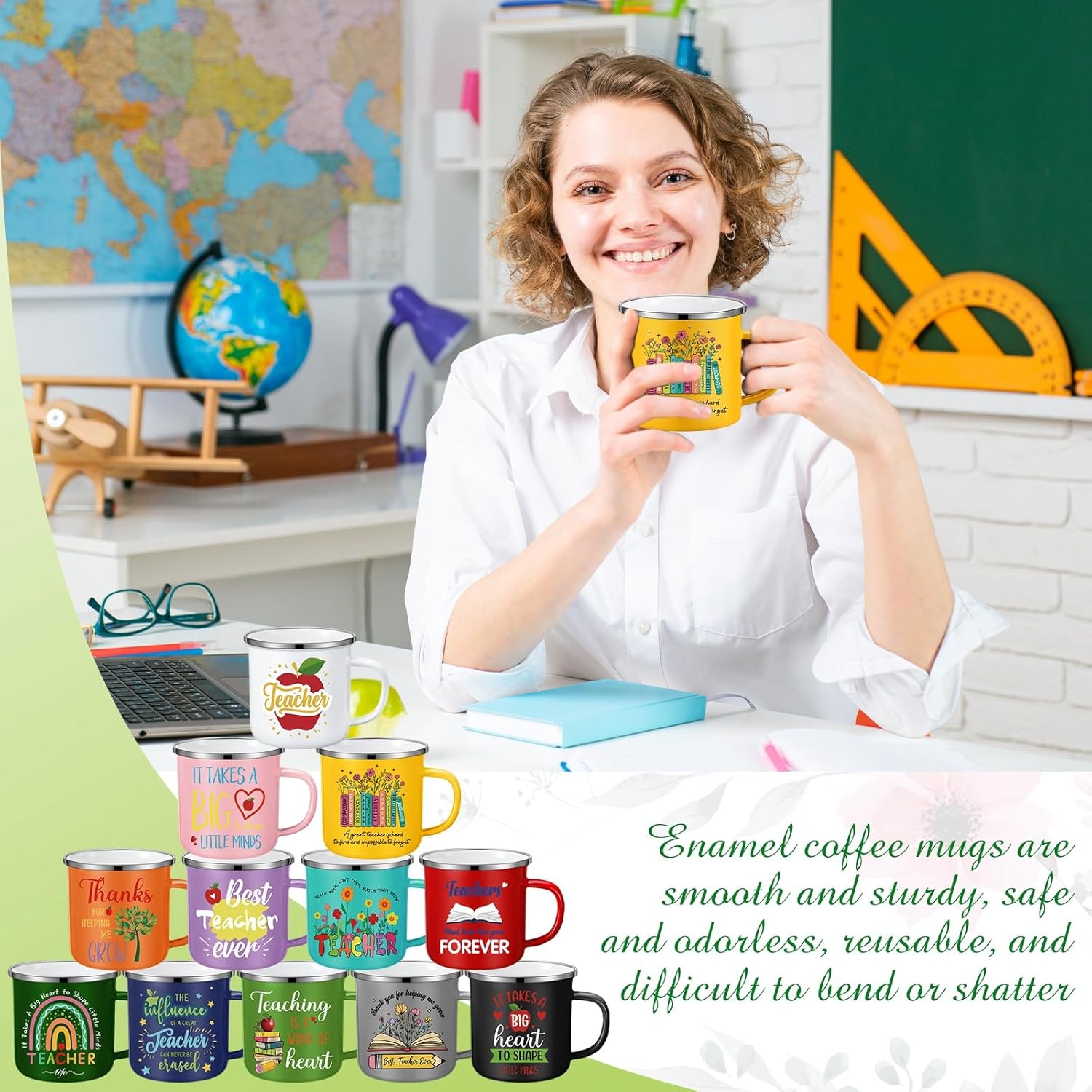 Zhehao 12 Pcs Teacher Appreciation Gifts Bulk Inspirational Enamel Coffee Mugs 12oz Christmas Teacher Gift from Students Thank You Xmas Cups Tumblers for Staff Coworkers Women Men