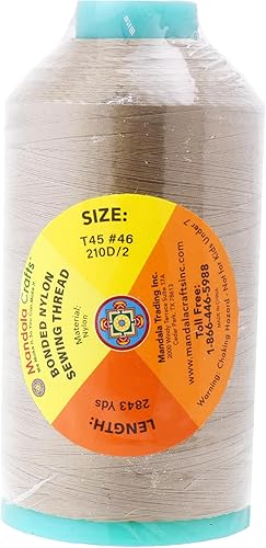 Miniatura 667 de Mandala Crafts Hilos de coser resistentes de nailon consolidado, hilo para tejer jeans de cuero, hilos de tapicería marina al aire libre, Beige