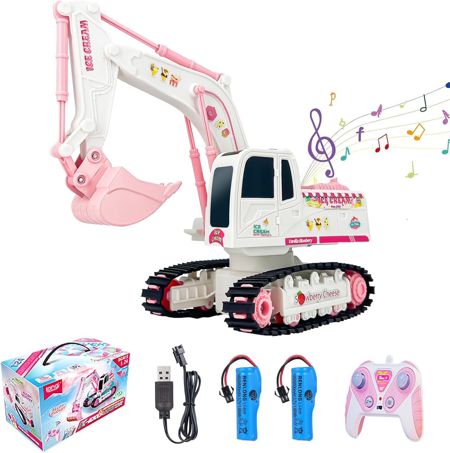 Pink RC Excavator, 6 Channel 2.4Ghz RC Construction Vehicle Toy, 1:24Scale 360° Rotation Excavator Toy with Light Music & DIY Stickers Birthday Gift for Teen Pink RC Excavator, 6 Channel 2.4Ghz RC Construction Vehicle Toy, 1:24Scale 360° Rotation Excavator Toy with Light Music & DIY Stickers Birthday Gift for Teen