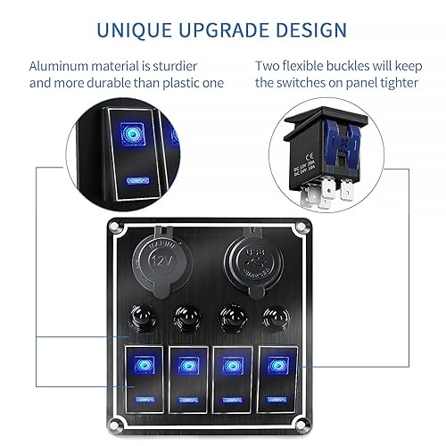 Miniatura 3 de Panel de interruptores basculantes  Panel de interruptor de palanca de aluminio de 6 bandas, panel de interruptores de 12 V24 V con voltímetro 4.2 A