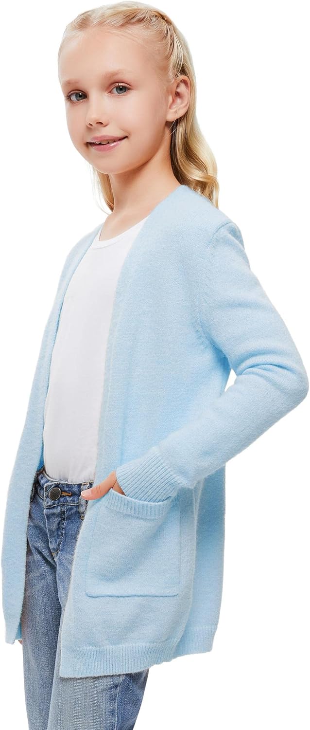 Amarmia Girl's Open Front Cardigan Long Sleeve Knit Sweaters Kids Solid Cute Casual Loose Outerwear Coats with Pockets - Image 3