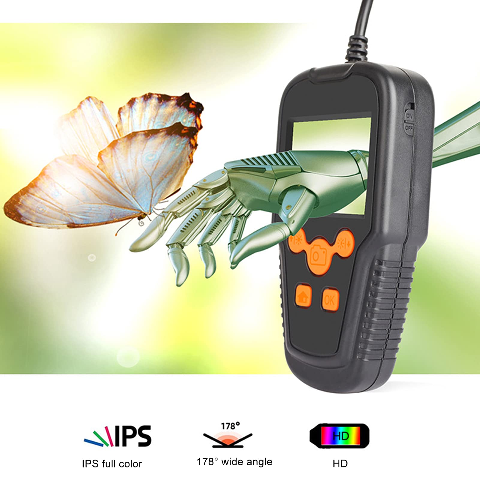 Cyrank Endoscopio Industrial, Cámara De Inspección por Boroscopio Digital con Pantalla HD De 2MP Y 2,4 Pulgadas con Cámara De Alcantarillado con Lente Ip67 De 5,5 Mm, Naranja(2m)