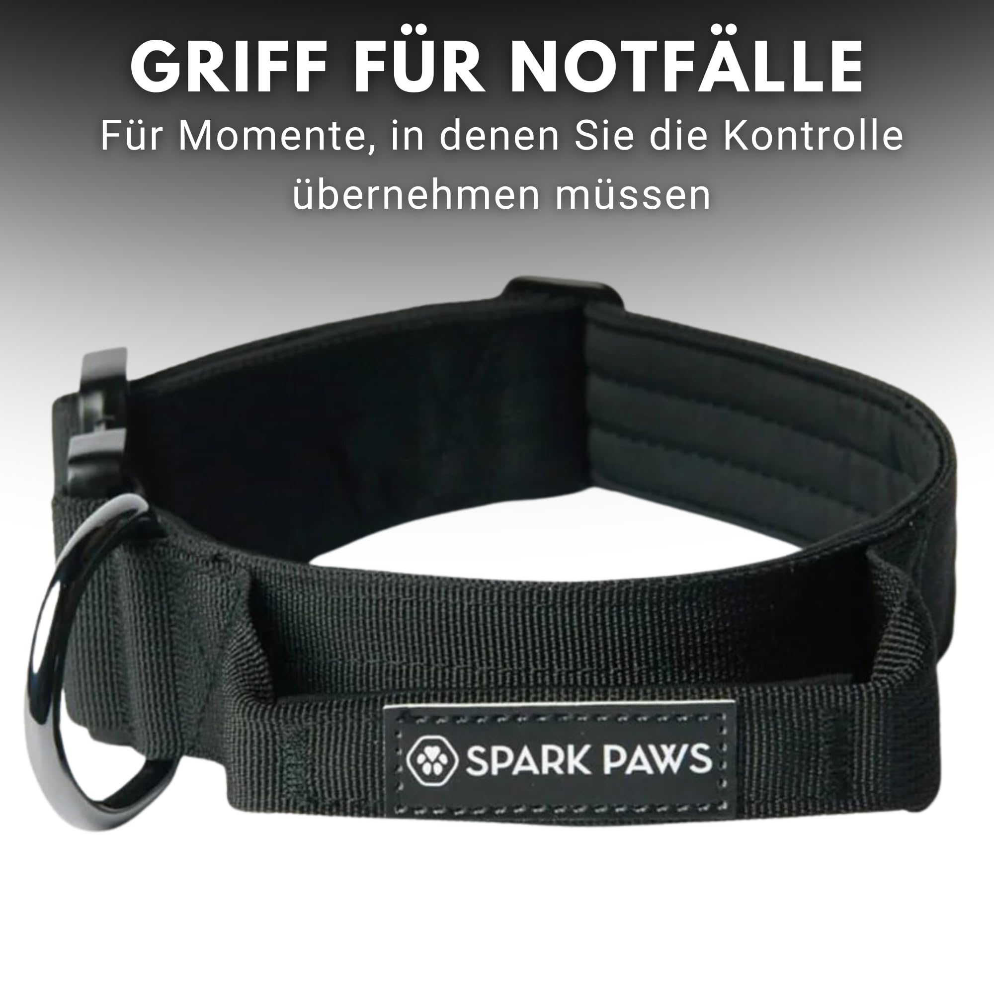 Spark Paws Taktisches Hundehalsband – Robuste, Premium-Qualität, Dick und Langlebig für Große und Mittelgroße Hunde - Schwarz - M: 23-39kg [5cm]