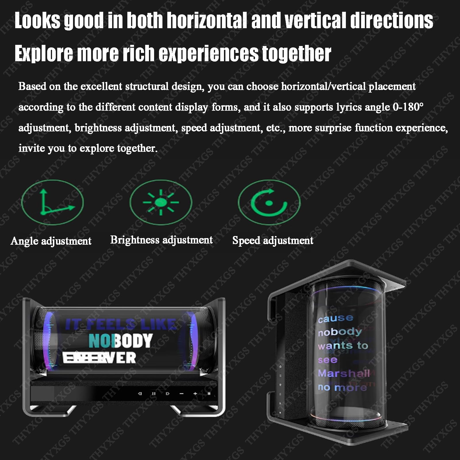 Bluetooth Lautsprecher mit LED Transparent Floating Display, 360° holografischer Songtext, 2.1 Stereo-Sound, Einstellbarer Songtext Winkel für Zuhause, Party, Festival Geschenk