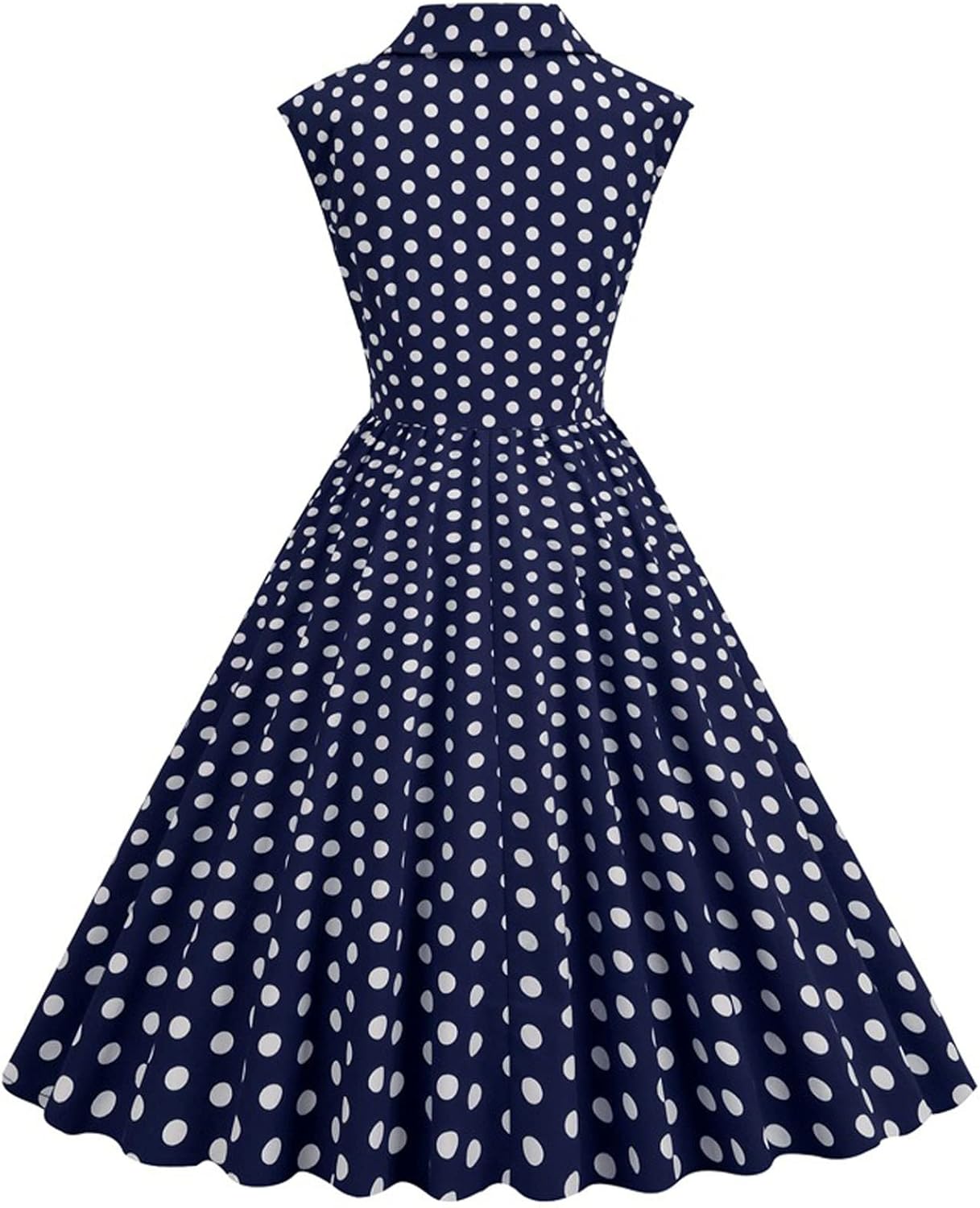 Women 50s 60s Vintage Sleeveless Cocktail Swing Dress 1950s Polka Dot Lapel Buttons Audrey Rockabilly Prom Party Dress