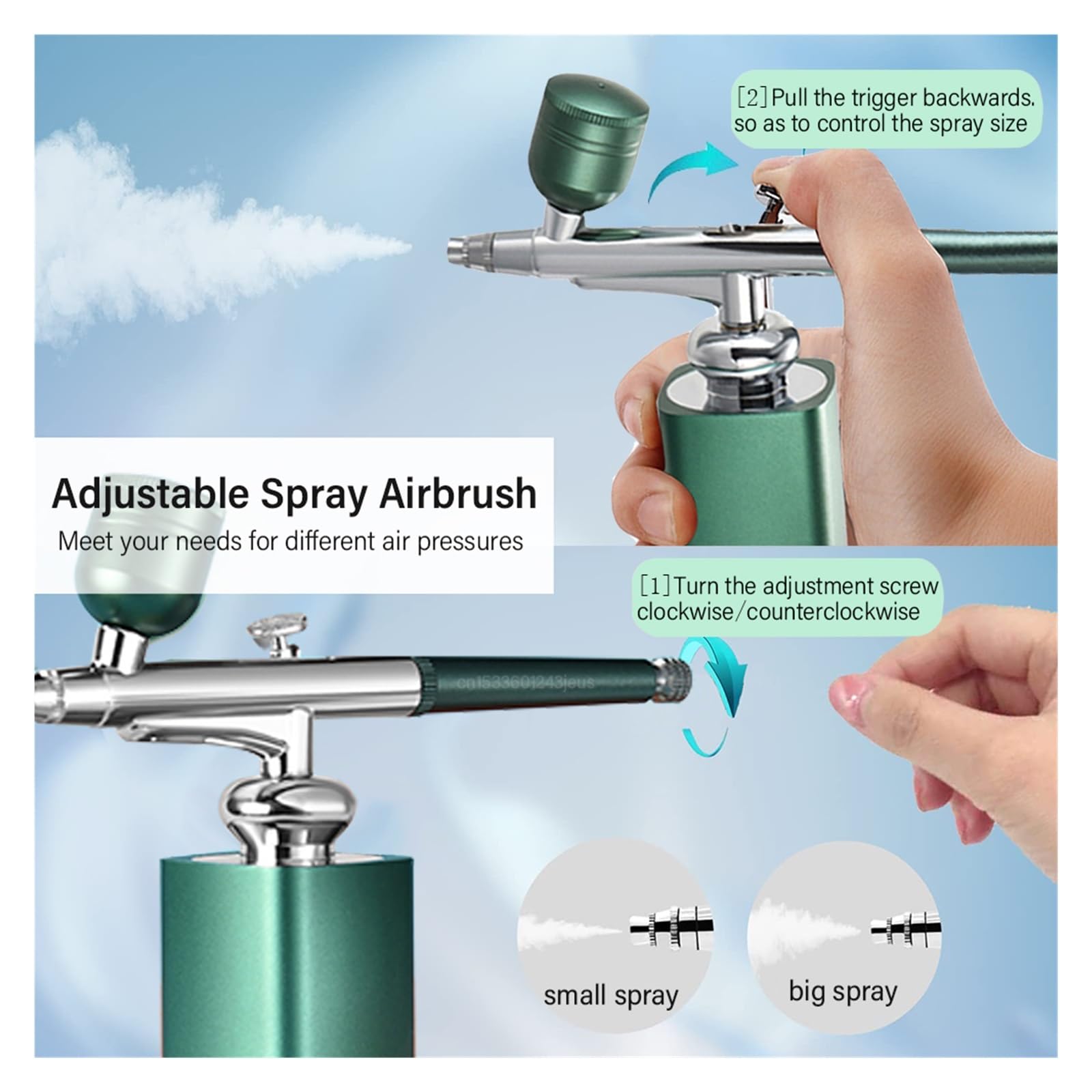 Sprężarka powietrza Airbrush Przenośny aerograf do paznokci Cake Tattoo Makeup Air Brush Nail Art Paint Compressor Precyzyjna Kontrola(Green)