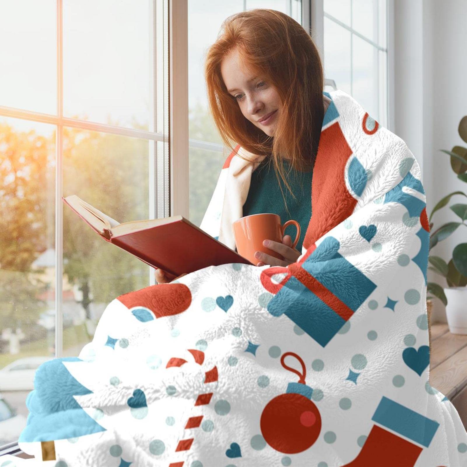 Coperta in pile per divano, divano o letto, motivo con elementi natalizi