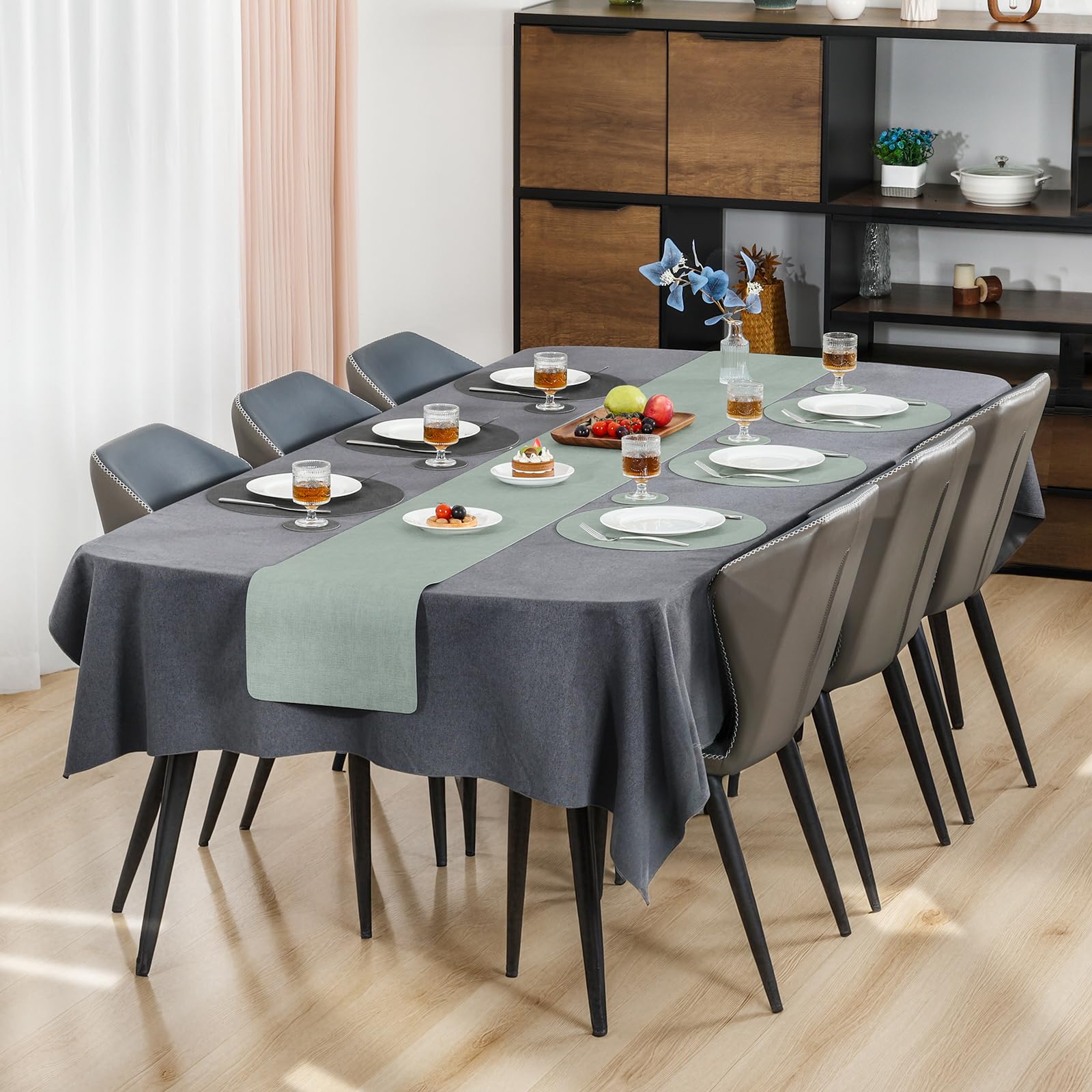 Myir JUN Lederen Placemat Rond en Onderzetters, Tafelmatten Waterdichte Afveegbare Dubbelzijdige Plaats Matten Koffiematten Antislip Wasbare Placemats en Coaster (Grijs Bruin, Sets 4
