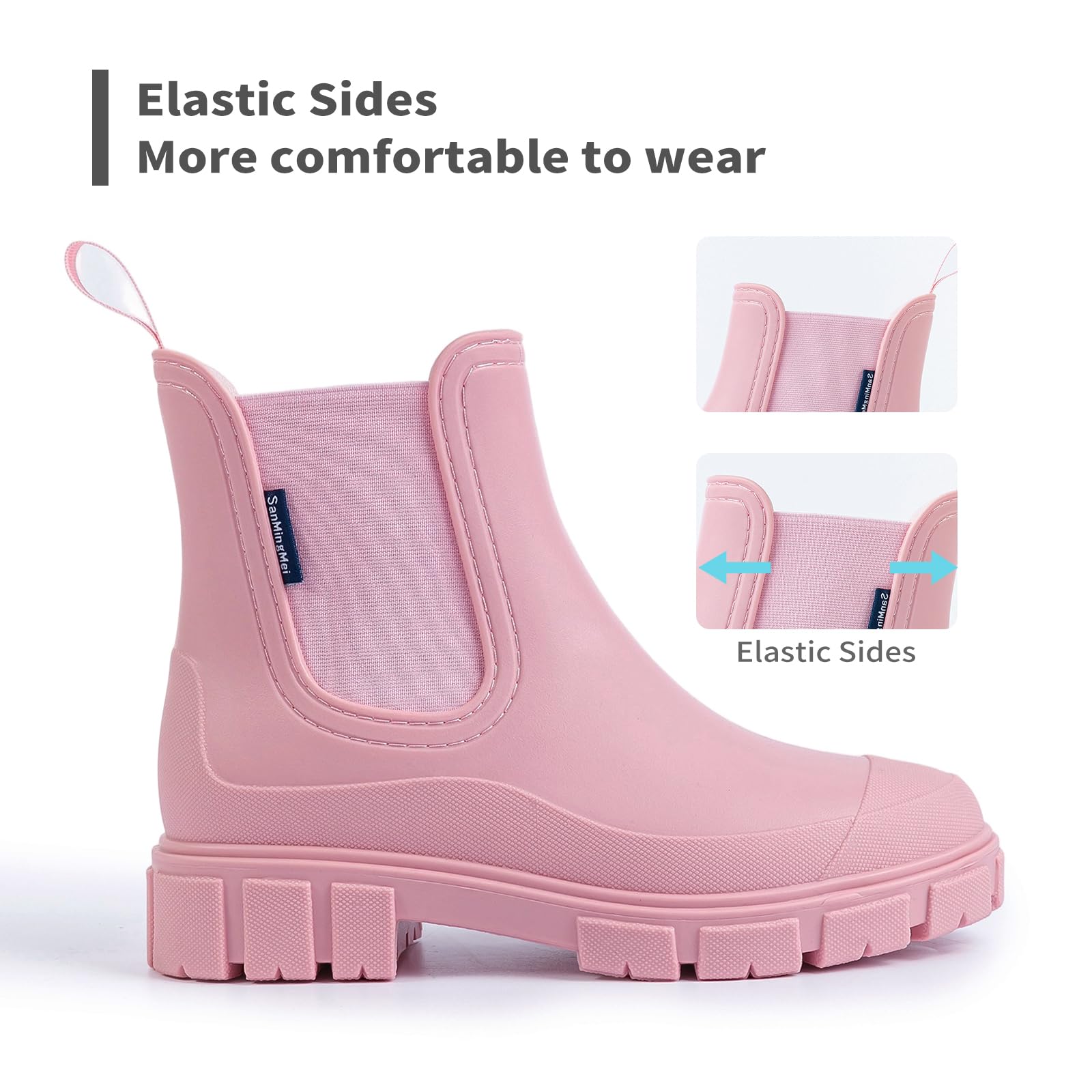 DRECAGE Femmes Bottes de Pluie Courtes Impermeable Caoutchouc Botte Antidérapant Légères Chelsea Bottines Confortables Jardinage Chaussures