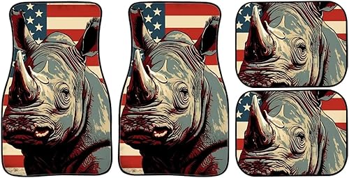 Miniatura 6 de 4 alfombrillas delanteras y traseras con bandera estadounidense de rinoceronte para automóvil, SUV, camioneta y camión, protección gráfica para todo