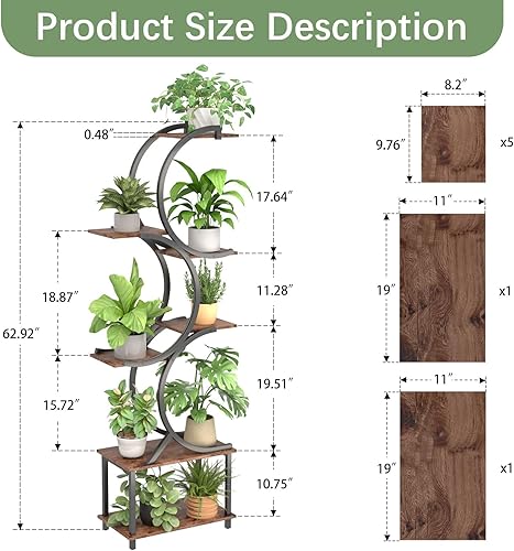 Miniatura 5 de Soporte para plantas de interior con luces de cultivo, estante de plantas de 65 pulgadas de alto para múltiples plantas, soportes de metal para