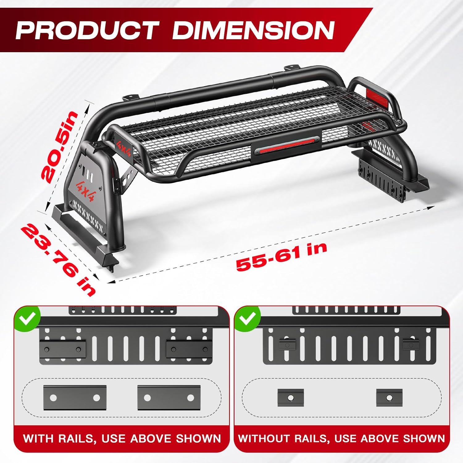 Roll Bar for Truck with Cargo Basket, Heavy Duty Chase Rack Fit for Mid-Size Pickups, Compatible with Tacoma, Colorado, Canyon, Ranger, Frontier, Gladiator, Universal Truck Bed Sport Bar Rack