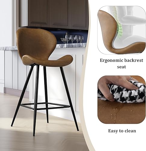 Miniatura 5 de KithKasa Juego de 2 taburetes de bar de altura de mostrador con respaldo, modernos de cuero sintético de mediados de siglo, 26 pulgadas, taburetes