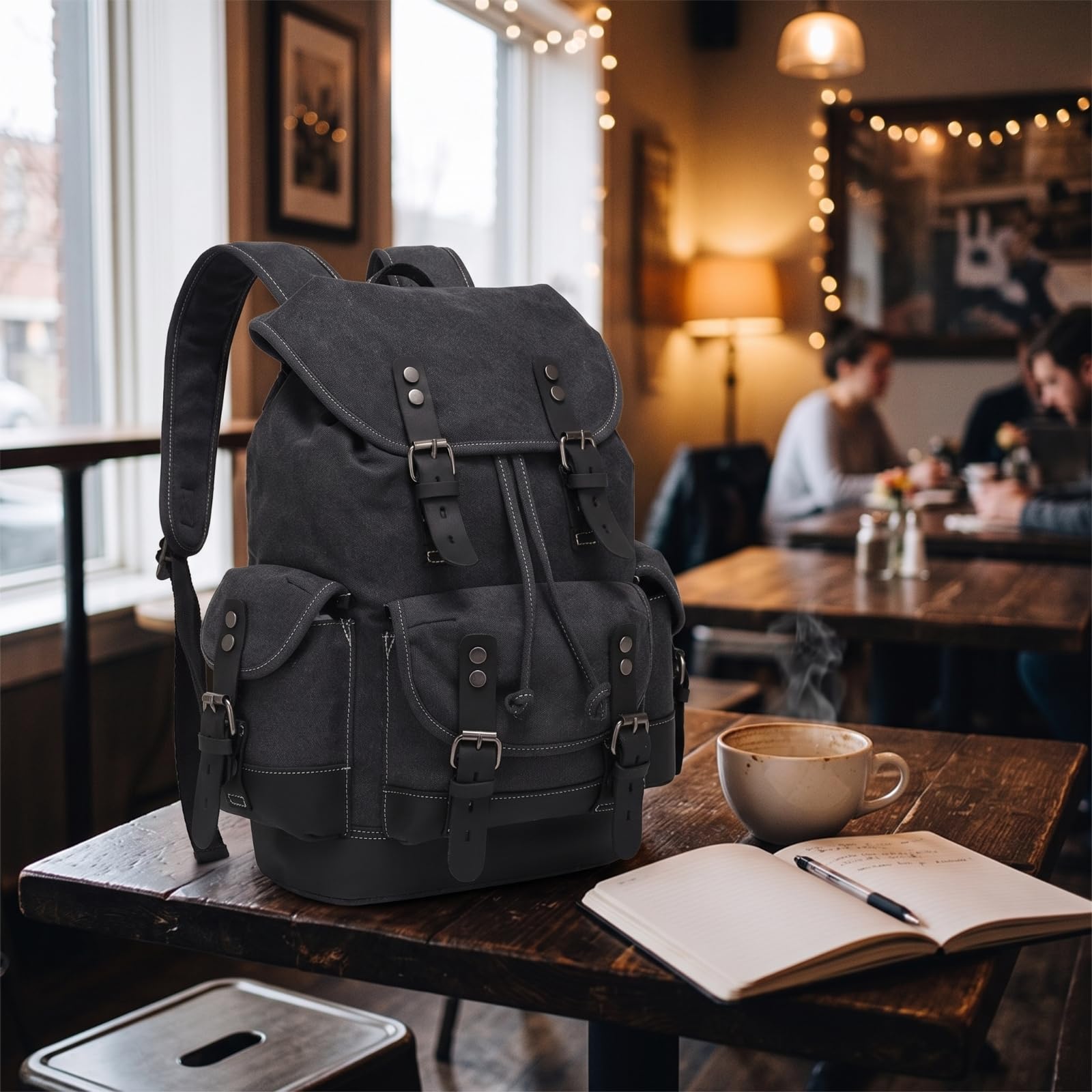 Zaino in Tela Robusto Zaino Vintage Multitasche Borsa con Coulisse per Pendolari, Viaggiatori, Tempo Libero, università, Array, Verde