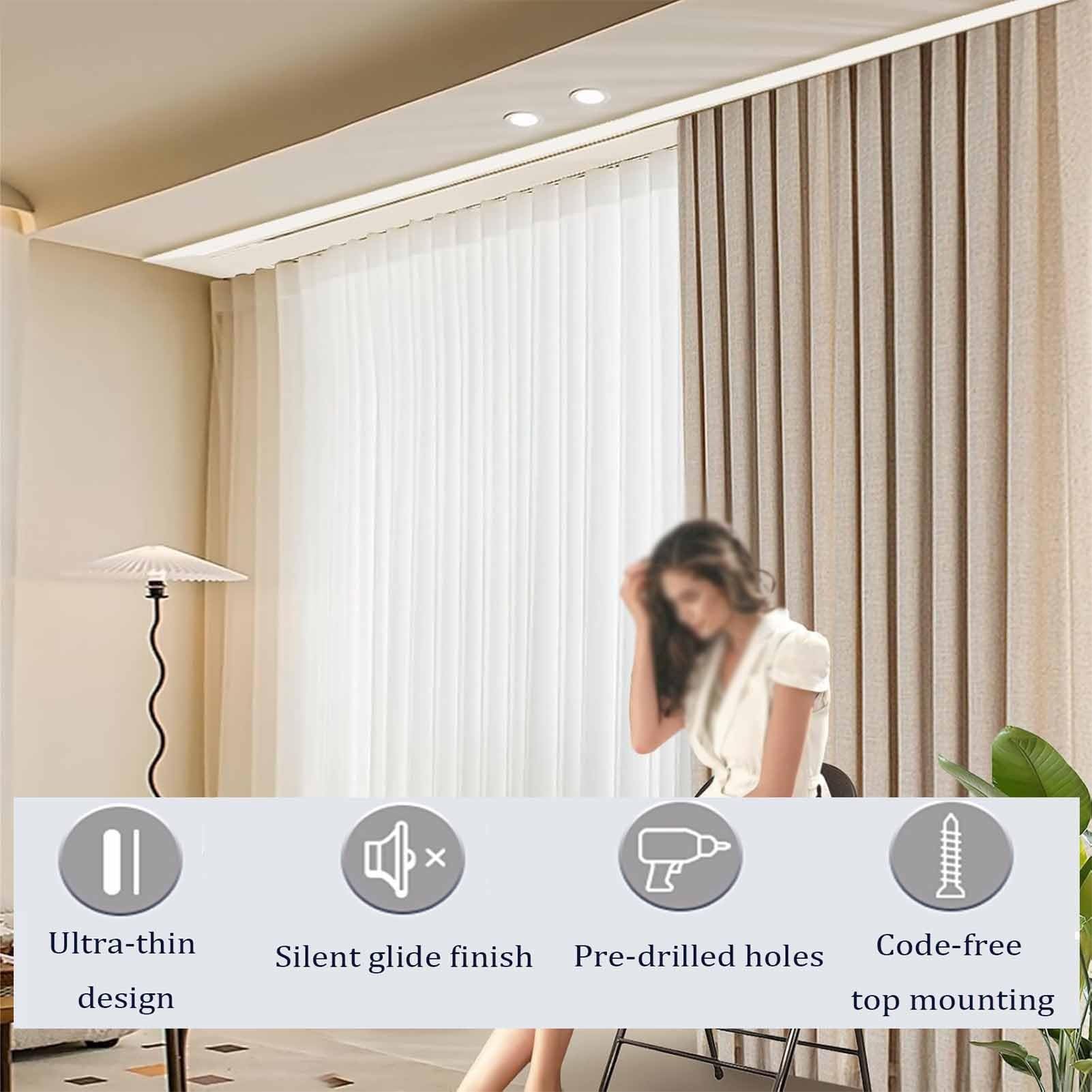 Cichy zestaw draperii ze stopu aluminium ze stalowymi rolkami – płynna obsługa do sypialni, salonu i biura, szary system karniszy do zasłon 299 cm