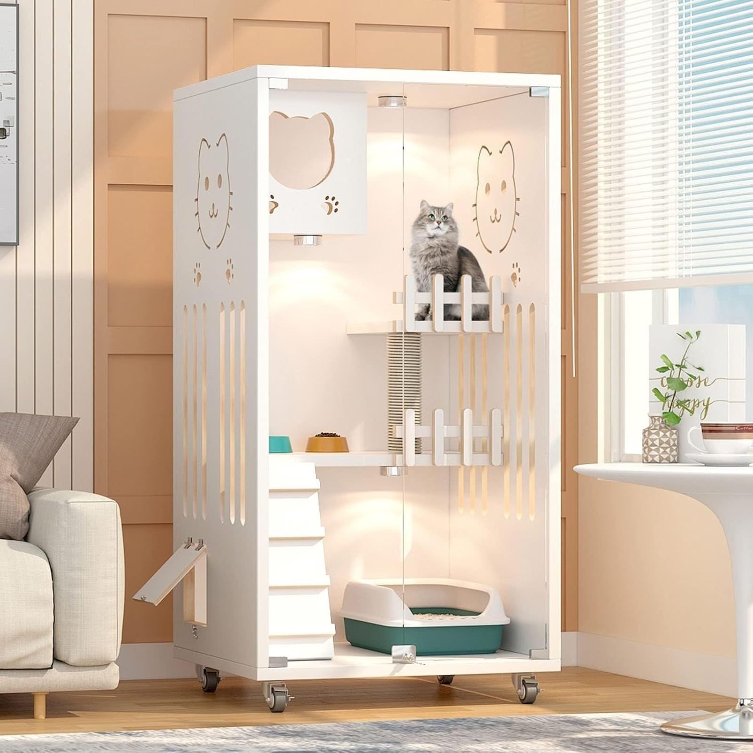 Large Indoor Cat Cage, Detachable DIY Cat Playpen with Spacious Exercise Area for Small Pets, Metal Frame (Size : 72x37x107cm-B)(60 * 60 * 125cm)