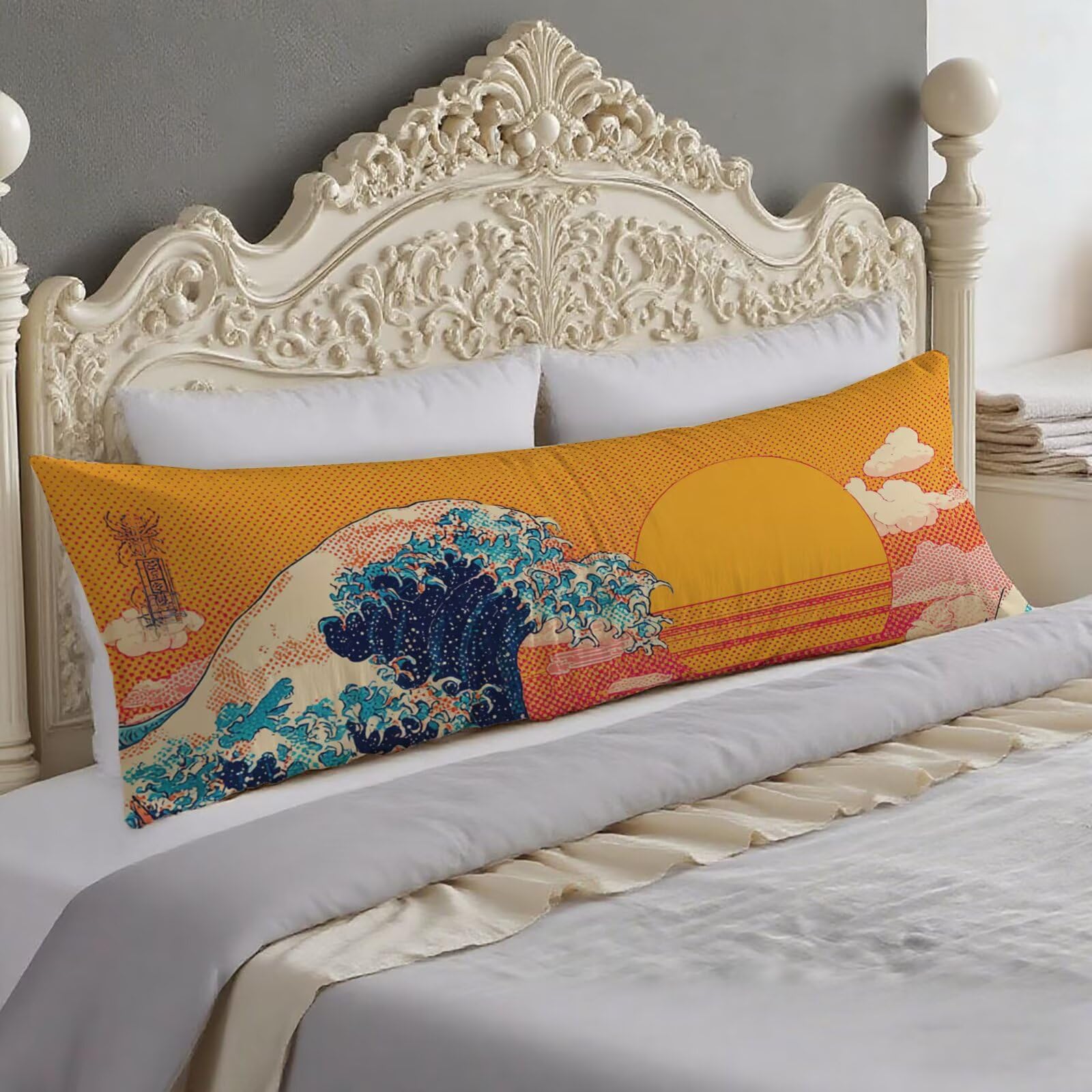 Housse traversin 40x140 cm orange et marine cadeau femme idyllique