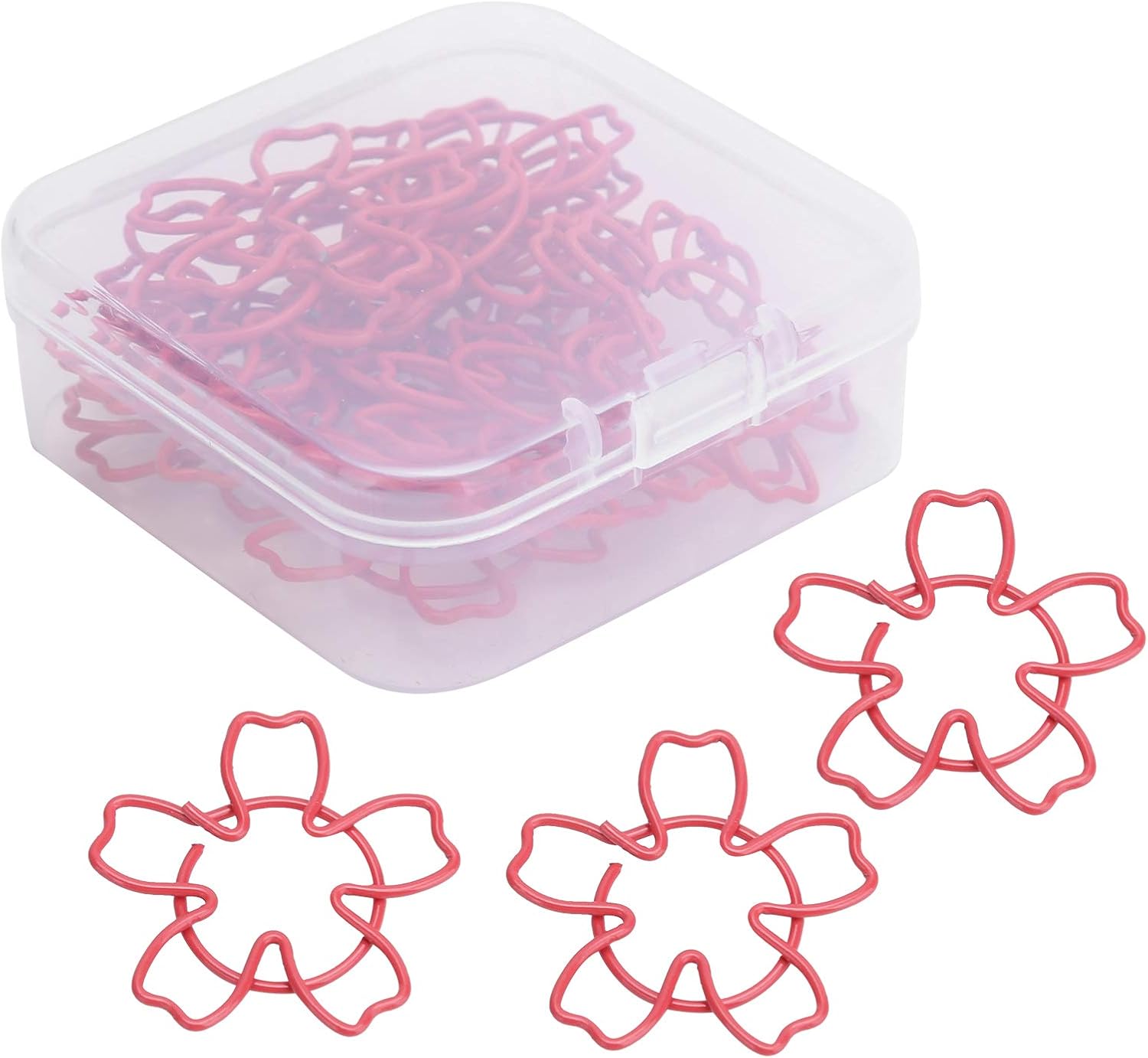 Cherry Blossoms Paper Clips, Adorable Rose Red Plastic Covered Wire Rustproof Clips for File Classification Bookmarks Office Home School Supplies 30Pcs 2.6cm