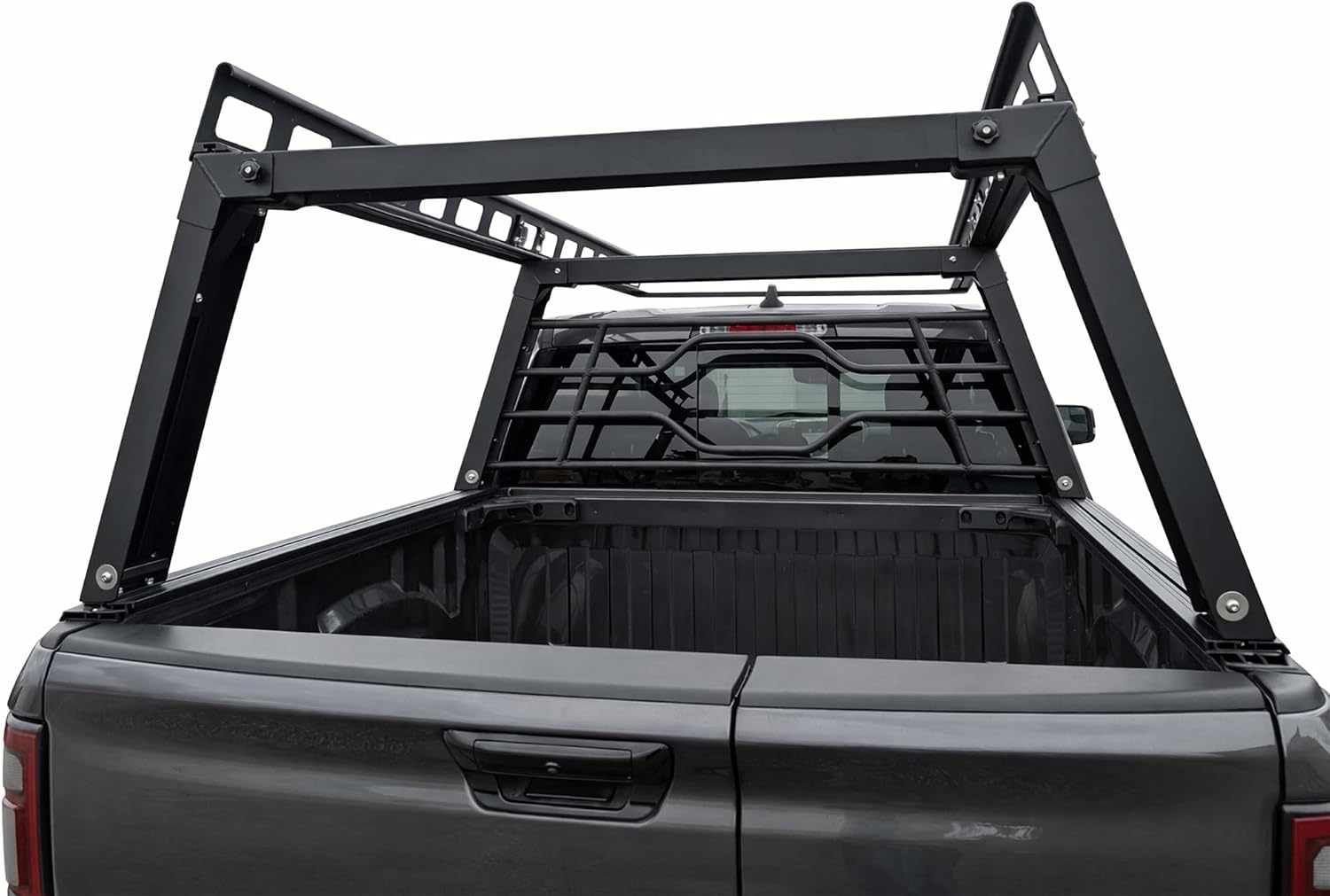 Black Horse Heavy Duty Ladder Rack Over Cab System 5.5' Bed Black Powder Coated Compatible with All 3/4-ton trucks with 5.5ft to 5.7ft bed length Not compatible with tonneau covers-CSFRHD55B